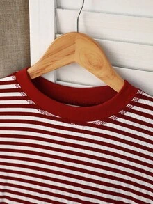 INAWLY Plus Size Women Striped Round Neck Drop Shoulder Long Sleeve Casual Loose T-Shirt