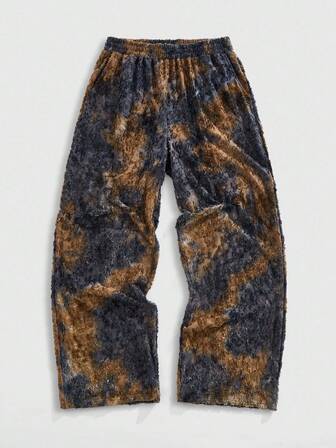 Grunge Punk Pantalones casuales anchos de pierna ancha con efecto desgastado y ajuste holgado para hombre, para el otoño