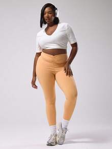 MUSERA Legging Ketat Berkerut Ukuran Plus untuk Olahraga Kasual, Legging Latihan Dasar - Kuning - View 1