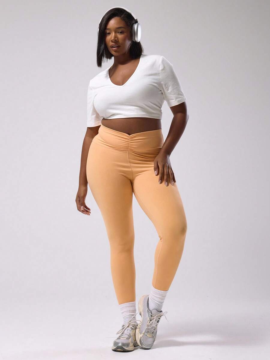 MUSERA Legging Ketat Berkerut Ukuran Plus untuk Olahraga Kasual, Legging Latihan Dasar - Kuning - View 1