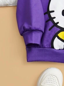 HELLO KITTY AND FRIENDS | SHEIN 年轻女孩卡通猫和字母印花紫色休闲可爱圆领长袖运动衫，紫色上衣
