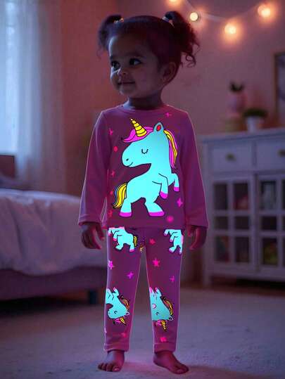 SHEIN Komplet z długim rękawem i spodniami dla dziewczynki w uroczym, kreskówkowym wzorze