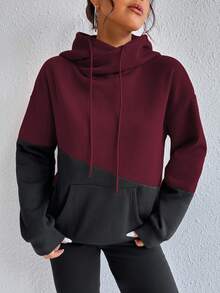 SHEIN Unity Women's Casual Contrast Color Drop Shoulder Long Sleeve Drawstring Sweatshirt, Autumn/Winter - Multicolor - View 6