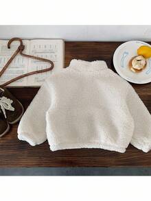 女婴针织纯色刺绣立领半拉链休闲卫衣 - 白色 - 查看 2