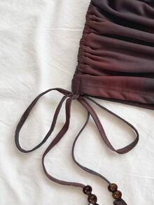 Soleia 女士时尚休闲渐变色背心和褶皱短裤两件套 - 棕色 - 查看 5