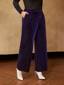 MOTF PREMIUM CHRISTMAS PLUS SIZE WINTER VELVET STRAIGHT-LEG SUIT PANTS - Purple - View 5