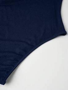 Olithes Set de 2 piezas: Top con bajo asimétrico y pantalones de unicolor - Azul Marino - Ver 5