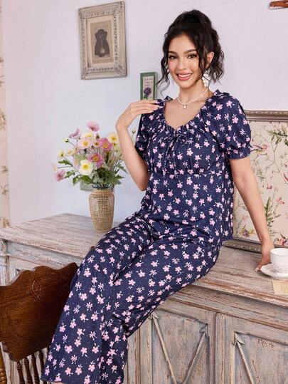 CottageSlumber 女士浪漫碎花短袖睡衣套装