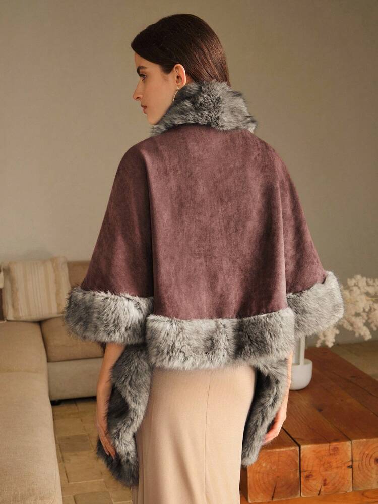 Women's Floral Sequin Pattern Long Cardigan With Faux Fur Collar