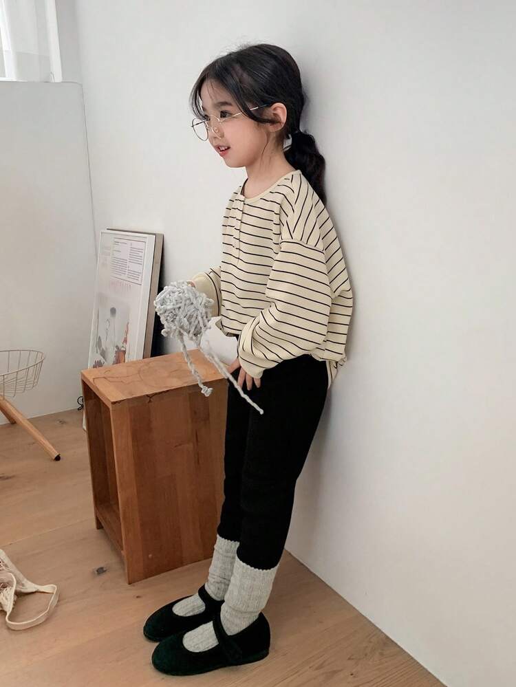Young Girls Loose Solid Color Korean Style Fleece Leggings Fall,Winter