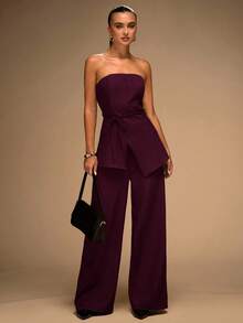 SHEIN BAE Bộ áo liền quần liền thân màu trơn gợi cảm thời trang dành cho nữ - Màu đỏ tím - Xem 1