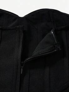 Nuvra 定制塑形面料黑色鱼骨紧身抹胸中长连衣裙，优雅休闲装，适合派对、活动、秋冬穿着 - 黑色 - 查看 6