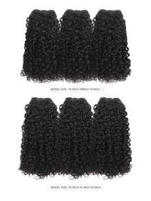 3 piezas de mechones de cabello humano virgen natural negro, rizado pixie, súper doble dibujado, alineado de cutícula, calidad 12a, de un solo donante, extremos completos - Natural Black - Ver 4