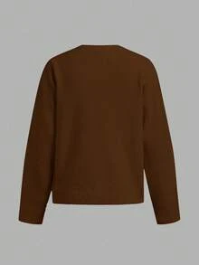 SHEIN BASICS 休闲简约咖啡色女士开衫，适合秋冬 - 棕色 - 查看 5