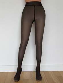 DAZY 黑色透明紧身裤，显腿纤细不透明连裤袜，保暖无脚打底裤，女士抓绒紧身裤，冬季 - 黑色 - 查看 7