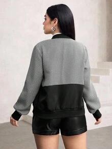 SHEIN Lacomfia Giacca casual versatile con chiusura lampo e blocchi di colore a quadri per donna - Bianco e nero - Visualizzare 2