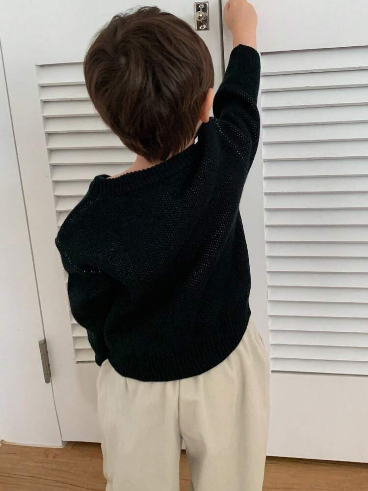 Toddler Boys' Crew Neck Contrast Color English Letter Knit Sweater, Autumn/Winter