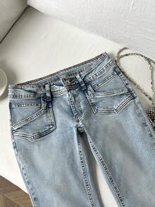 Elamini Quần Jeans Nữ Ống Loe Thường Ngày Đa Năng - Rửa trung bình - Xem 5