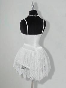 SHEIN ICON 女士蕾丝拼布缎面白色迷你连衣裙 - 白色 - 查看 7