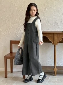 DAZY 青少年女孩休闲日常连体裤，秋季 - 灰色 - 查看 3