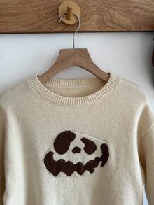 DAZY Halloween Tween Girls Minimalist Pattern Crew Neck Pullover Sweater - Beige - View 4