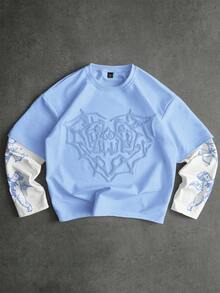 PAVTROS 男士街头风流行INS同款天使丘比特印花刺绣爱心图案T恤，户外音乐节，夜店酒吧，男友/老公礼物，周年纪念礼物 - 彩色 - 查看 1