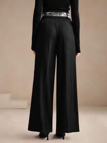 Anewsta Black,Summer,Elegant,Sequin,Party Night Unique 3D Sequins Beaded Wide Waistband Mid-Rise Straight Leg Pants With Pockets,Chic,Christmas,New Year Pants - Black - View 2
