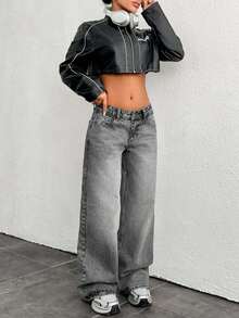 EURMUSE JEAN VINTAGE DE TALLE BAJO Y PIERNA ANCHA Y2K - Gris - Ver 4