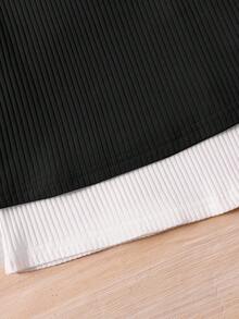 SHEIN 青少年女孩最便宜买 1 送 1 2 件/套休闲基本百搭波浪边立领长袖纯色上衣 2 件/套，秋冬，非常适合休闲和日常穿着和学校日常，学院风格，返校，派对 - 彩色 - 查看 5