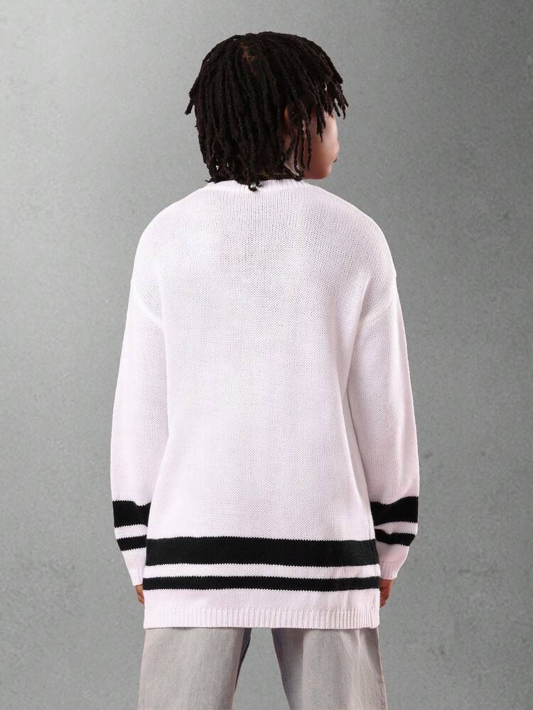 Knit Jumper With Athletic Department Graphics And Contrast Stripes