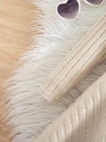 Babygirl Elegant Knit Minimalist Apricot Long Sleeve Dress Fall Winter - Apricot - View 6