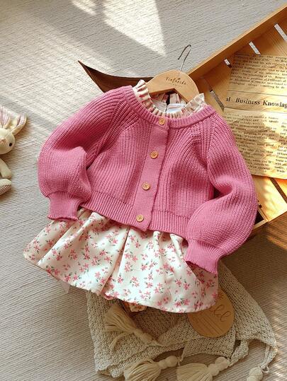Vintaside Kids 2 Stücke Baby Mädchen Blümchen Pullover Jacke und Kleid Set, Frühling/Herbst