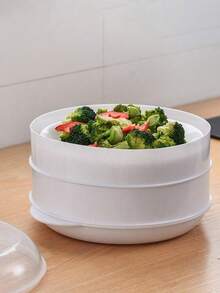 SHEIN 1pc Japanese-Style Microwave Steamer, Kitchen Bun & Dumpling Reheater With Lid, Multi-Layer Plastic Steamer Tray