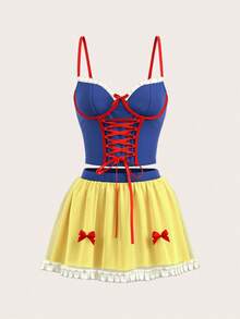 SHEIN ICON Bộ 2 áo hai dây buộc crop top và chân váy mini cho nữ - Nhiều màu - Xem 9