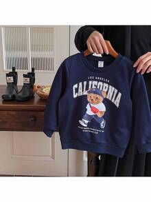 秋冬少女可爱熊图案针织休闲圆领卫衣