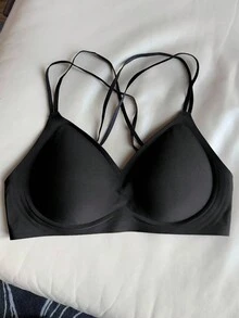 DAZY 1pc Wireless Criss-Cross Back Minimalist Lift Bra For Women Lingerie For Women - Black - View 10