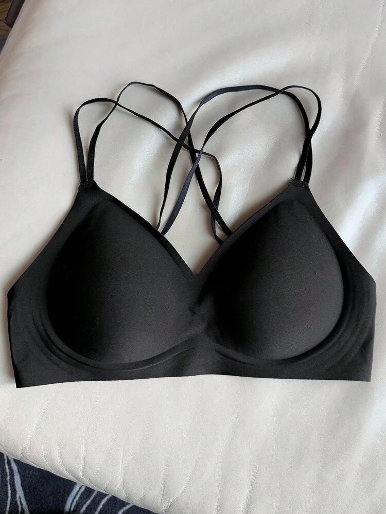 1pc Wireless Criss-Cross Back Minimalist Lift Bra For Women Lingerie For Women