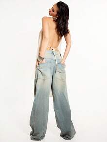 MUSERA Áo kiểu đi chơi bằng chiffon, cổ yếm gợi cảm, lưng trần, kiểu dáng quyến rũ, thích hợp cho kỳ nghỉ ở Ibiza, dự tiệc, mùa thu, xuân, hè, lễ hội. - Kem - Xem 4