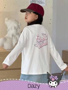 DAZY HELLO KITTY AND FRIENDS | SHEIN T-shirt à manches longues en tricot avec graphique de lettre col rond pour préadolescentes, automne - Blanc - Voir 5