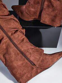 SHUZIA Botas de cuña de punta puntiaguda hasta la rodilla para mujer, adecuadas para uso diario casual y vacaciones - Marrón - Ver 6