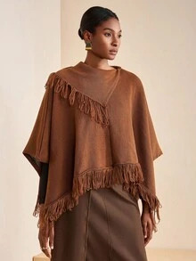 Zivah Women's Autumn Elegent Shades Of Brown Knit Sweater Scarf Shawl,Asymmetric Design,Western Boho Style For Picnic,Party,Holiday,Commute & Casual Wear - Brown - View 3