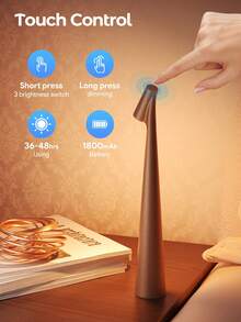 Teckwe Luminária de mesa LED portátil moderna, luz de leitura de cabeceira com toque regulável, luminária de mesa de cabeceira minimalista, adequada para decoração de quarto, estilo nórdico, marrom - Castanho - Ver 5