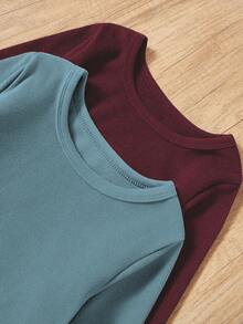 SHEIN Playful Pals 2 Sets Young Boy Burgundy & Light Blue Thermal Underwear Set, Long Pants & Long Sleeve Tops, Stretchy Knit Fabric, Machine Washable, Comfortable Fit, Family Matching Outfits (2 Sets Sold Separately) Fall Winter - Multicolor - View 5