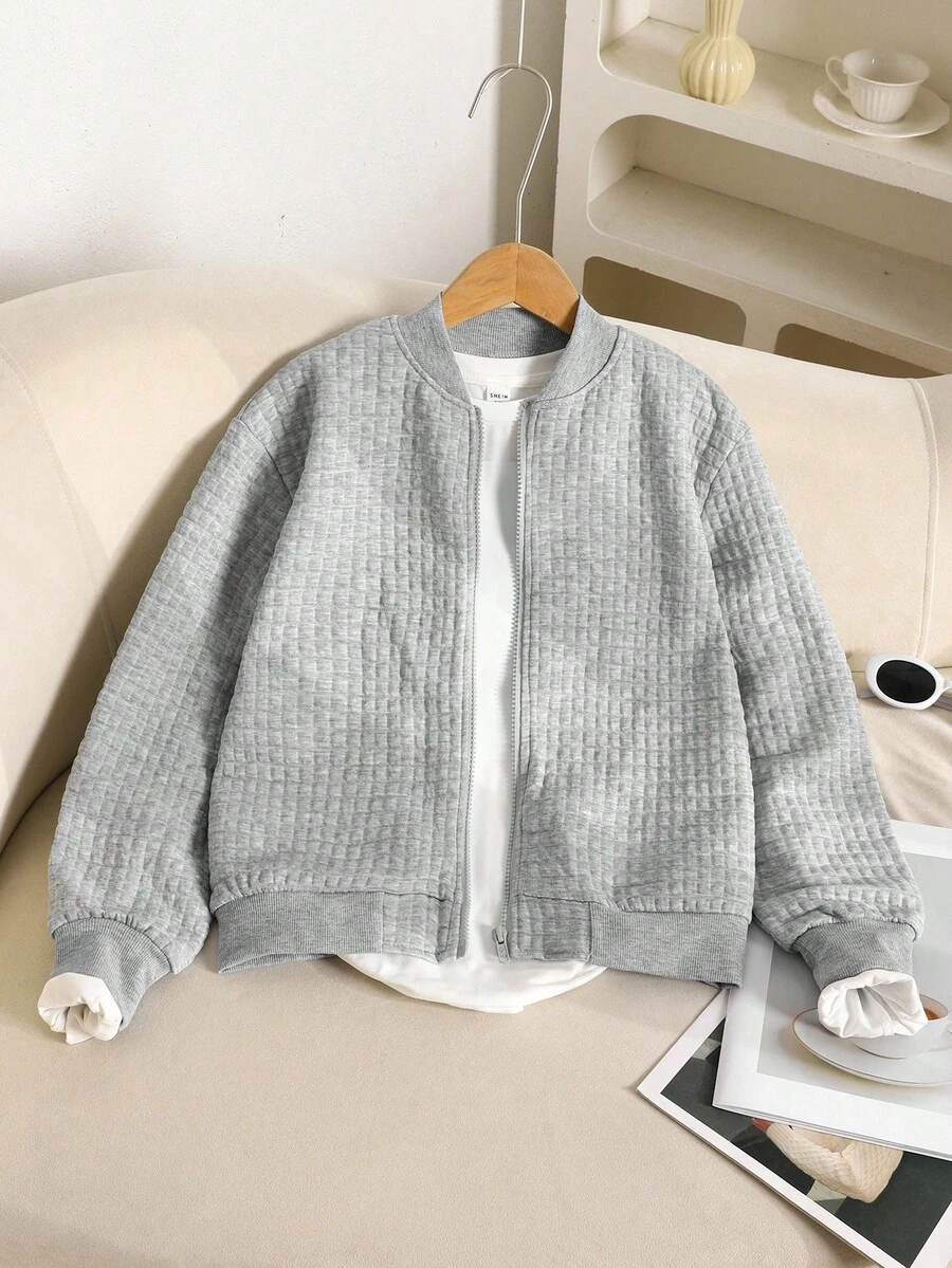 SHEIN 秋冬款青少年女童休闲纯色宽松开衫夹克