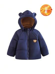 SHEIN Young Boy Basic Cute Ear Design Padded Coat Fall Winter - Royal Blue - View 3