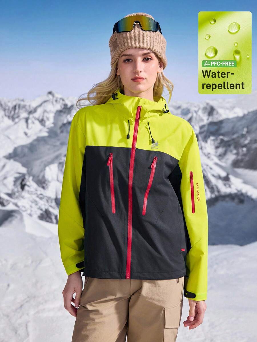 In My Nature Women's Lime Green Color Block Rain Jacket,Athletic Outdoor Windbreaker,Autumn Winter Warm Coats - Yellow - View 1