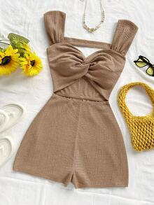 Soleia WYWH 女士度假针织条纹扭纹前低胸露背连体裤，适合派对、约会、情人节、复活节、狂欢节、下午茶、海滩、游轮、城市度假、秋冬分层穿着 - 卡其色 - 查看 3