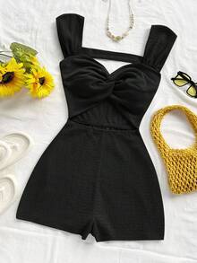 Soleia WYWH 女士度假针织条纹扭结前襟心形领露背连体裤，适合派对、约会、情人节、复活节、狂欢节、下午茶、海滩、邮轮、城市度假、秋冬季叠穿 - 黑色 - 查看 3