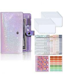 1 件装预算计划活页笔记本，带星空设计的 PU 封面，包含拉链袋、预算工作表、现金整理器、费用跟踪器和储蓄计划器，适用于财务规划、现金管理和储蓄挑战、学校用品、返校 - 彩色 - 查看 9