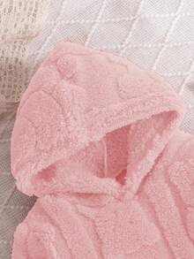 SHEIN Playful Pals Baby Girl Winter Casual Everyday Commute Cute Textured Fleece Hoodie And Pants Set Fall - Pink - View 3